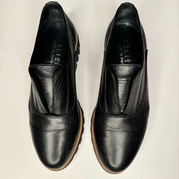 Atelier Women’s Barton Black & Tan Italian Leather Platform Penny Loafers Sz 38 - Picture 4 of 14